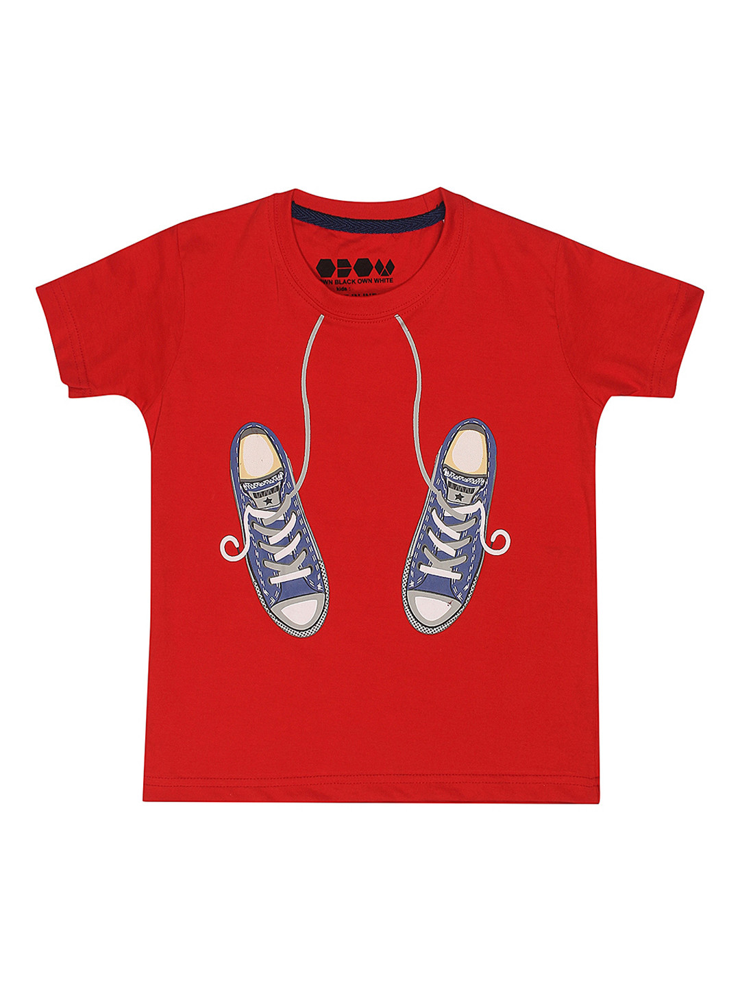 OBOW Boys Red Printed Bio Finish Round Neck Pure Cotton T-shirt
