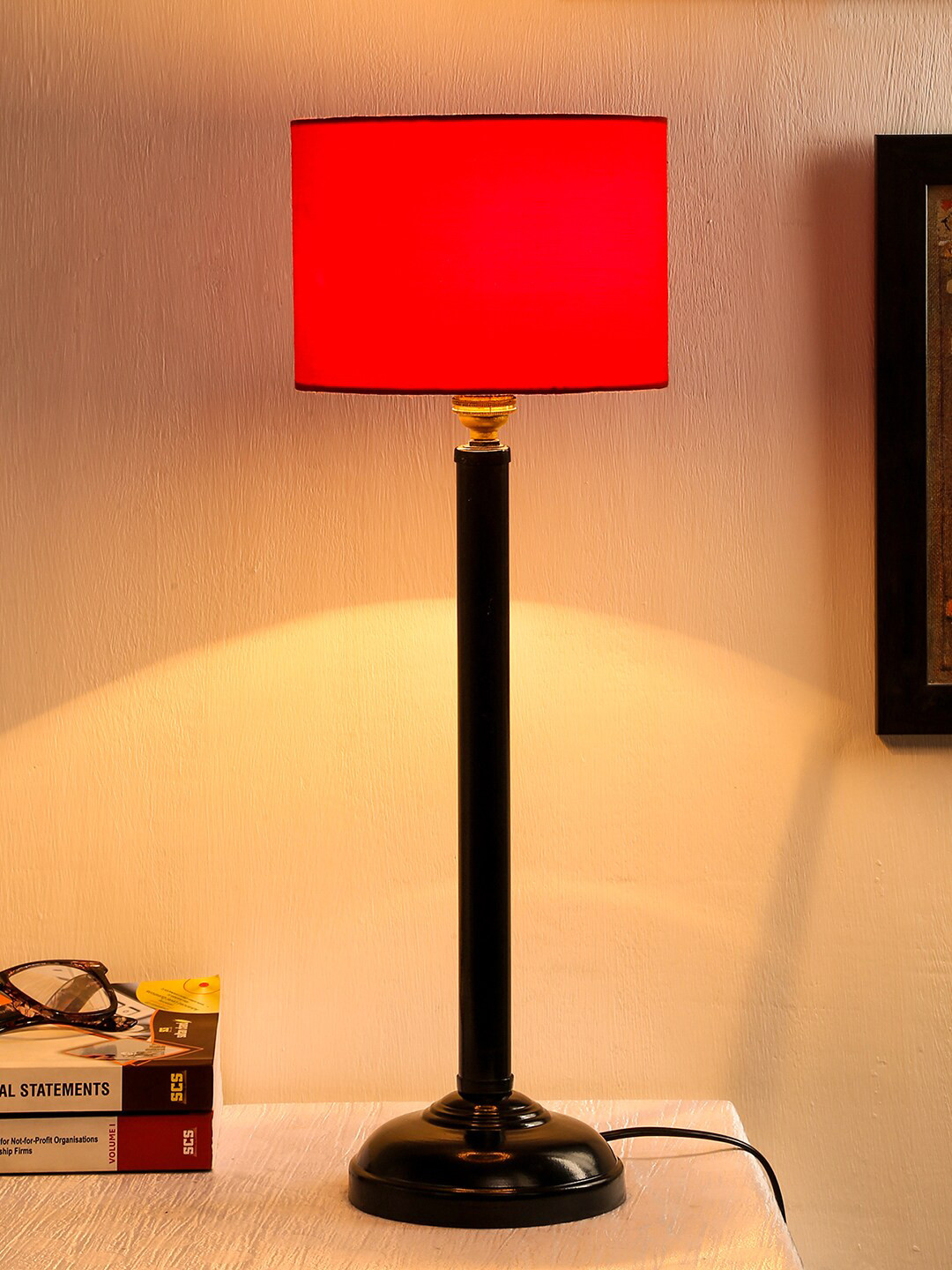 Devansh Red Solid Traditional Cylindrical Table Lamp
