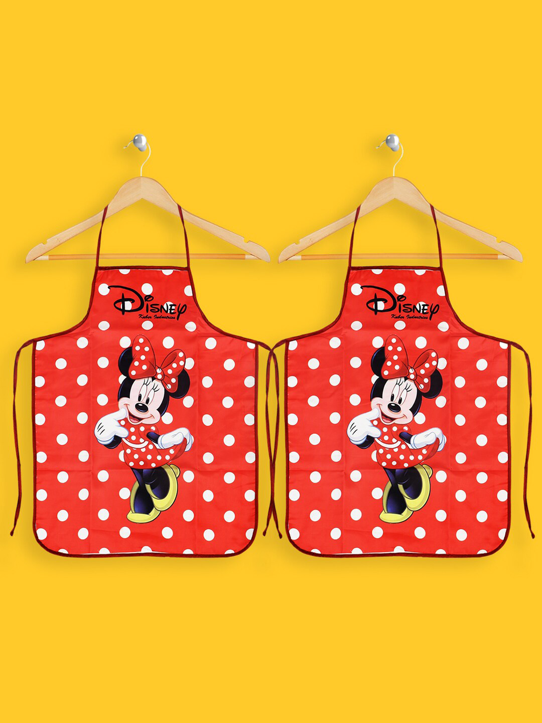 Kuber Industries Unisex Set Of 2 White & Red Disney Minnie Print Silk Waterproof Kitchen Aprons
