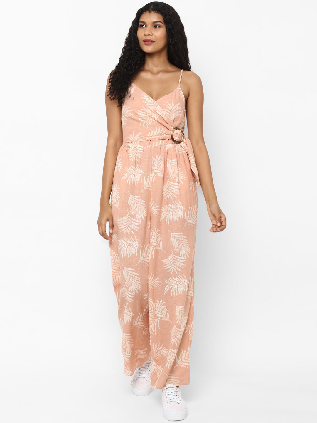 AMERICAN EAGLE OUTFITTERS Women Peach-Coloured & White Floral Printed Basic Jumpsuit