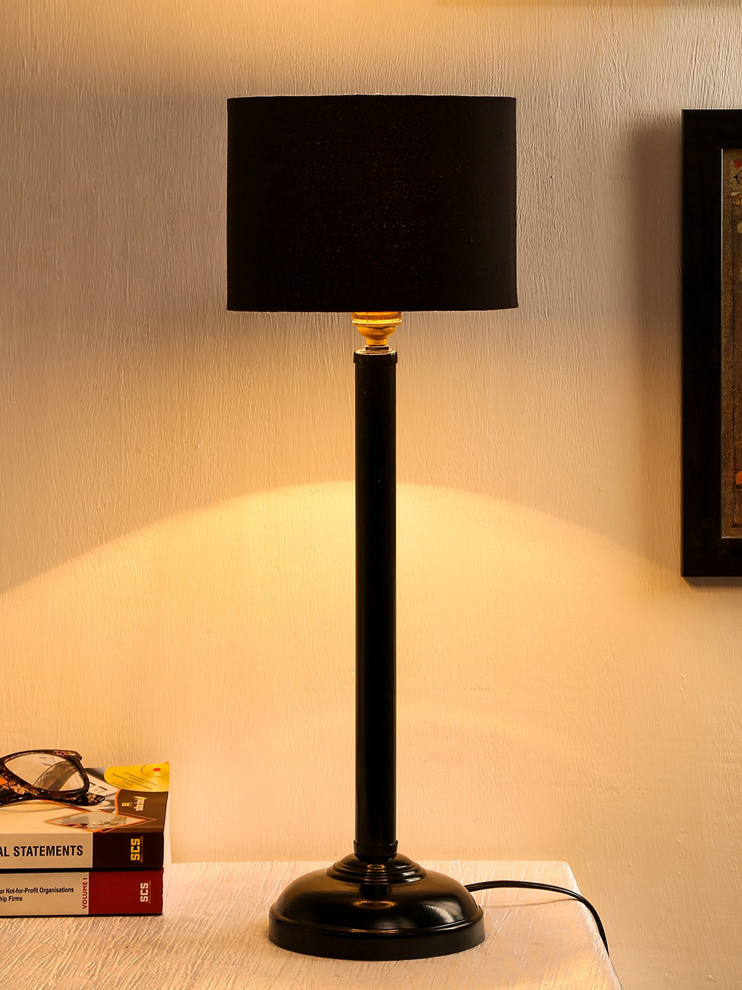 Devansh Black Solid Traditional Cylindrical Table Lamp