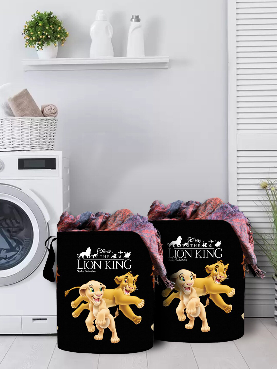 Kuber Industries Set of 2 Black & Yellow Disney Lion King Print Sustainable Laundry Basket
