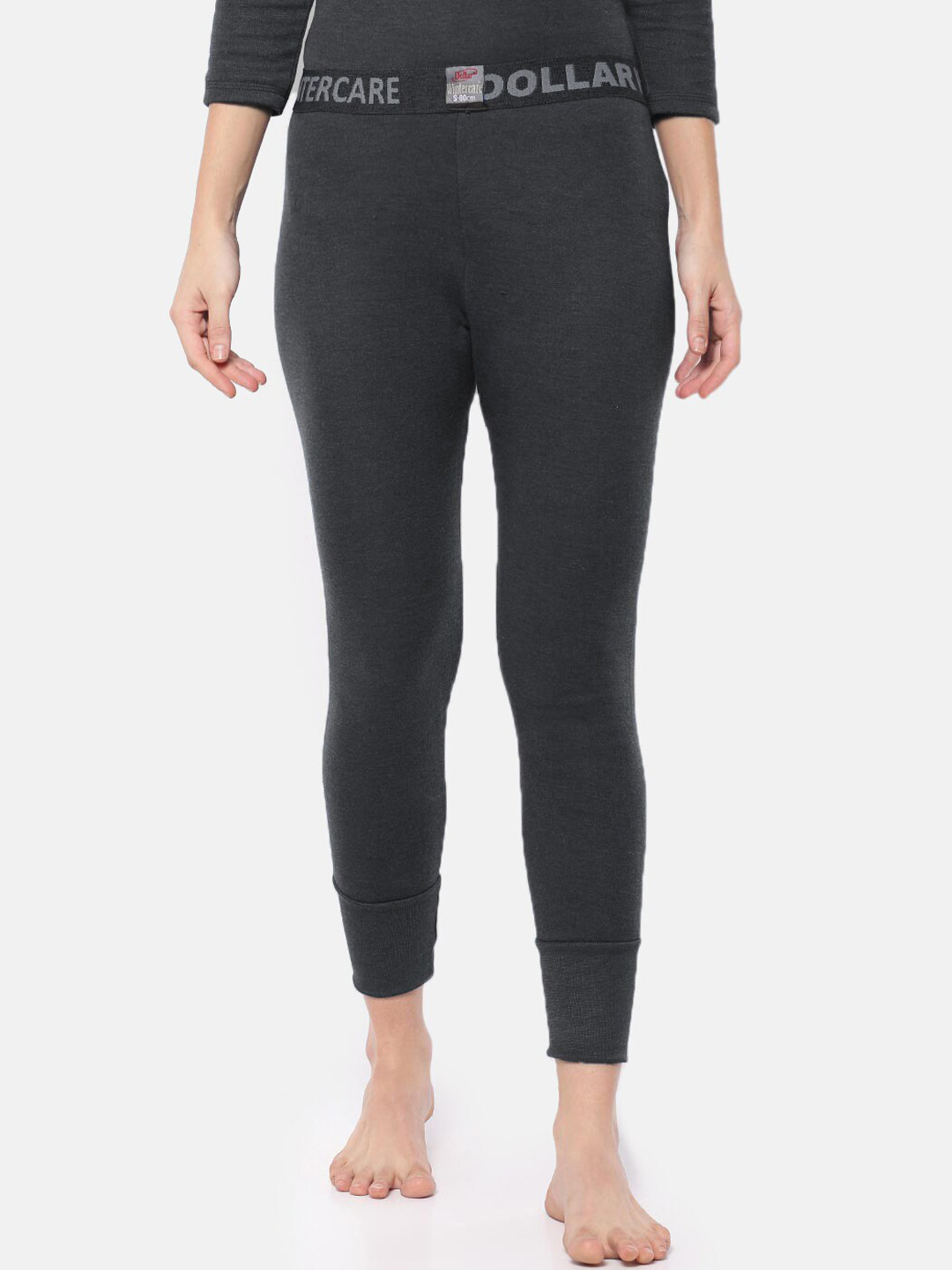 Dollar Women Black Solid Slim-Fit Winter Care Zero Shrinkage Thermal Bottoms