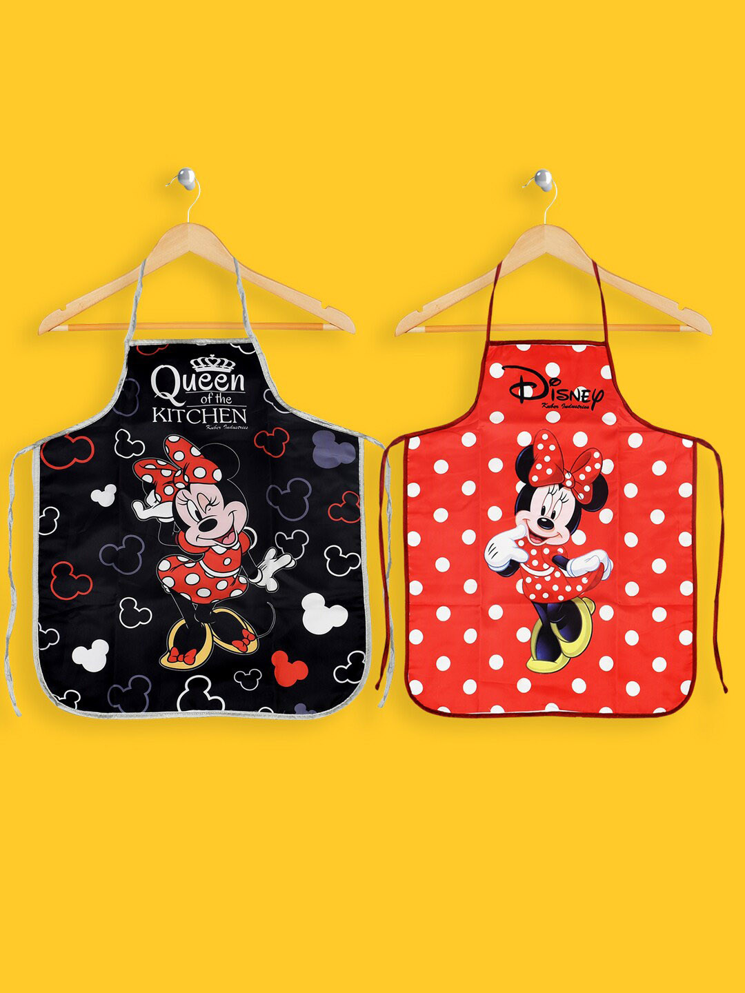 Kuber Industries Unisex Set Of 2 Disney Minnie Print Silk Kitchen Aprons