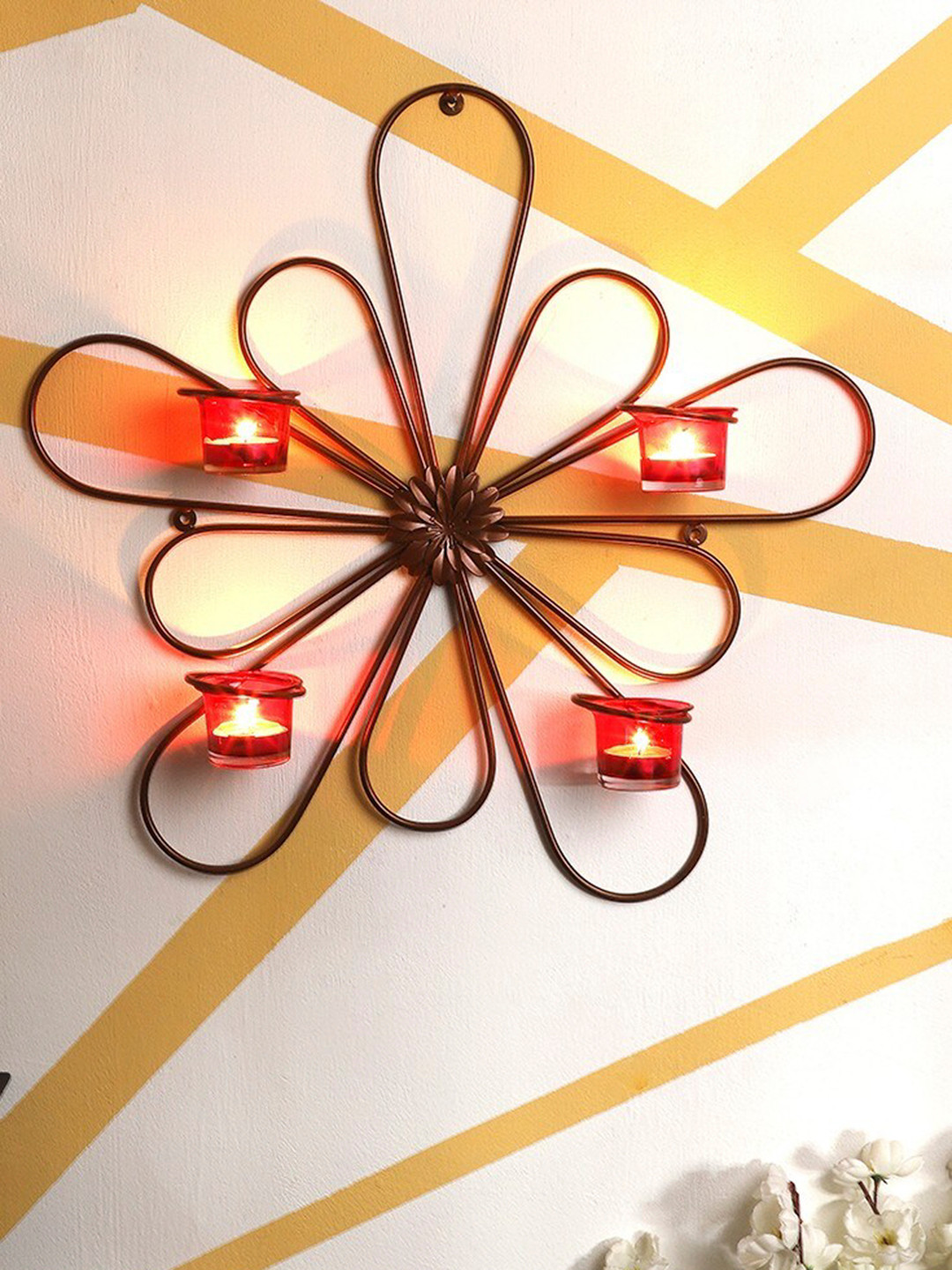 Home Sparkle Copper-Toned & Red Wall Sconce Glass Votive Tealight Candle Holder