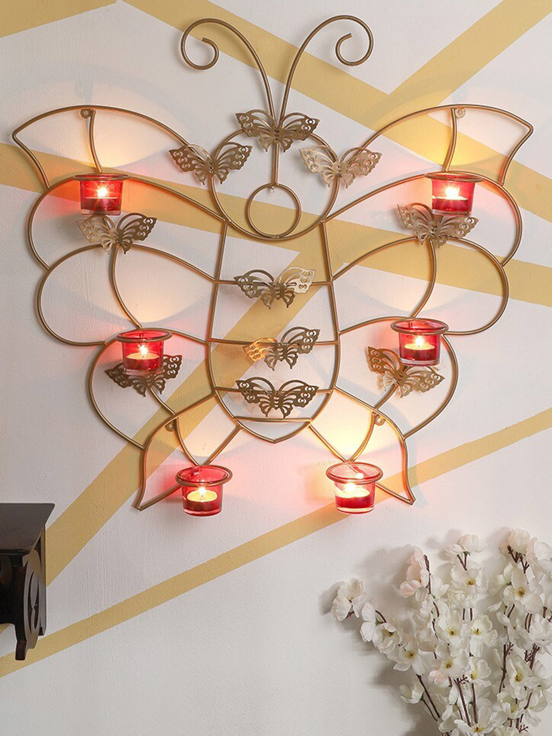 Home Sparkle Gold-Toned Butterfly Iron Wall Candle Holder