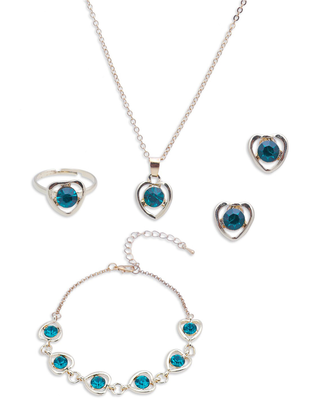 Sukkhi Gold-Plated & Green Stone-Studded Dazzling Heart Combo Jewellery Set