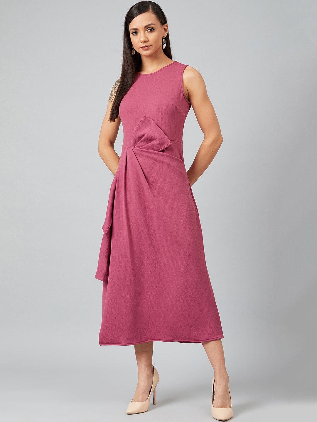 Athena Women Pink Solid A-Line Dress
