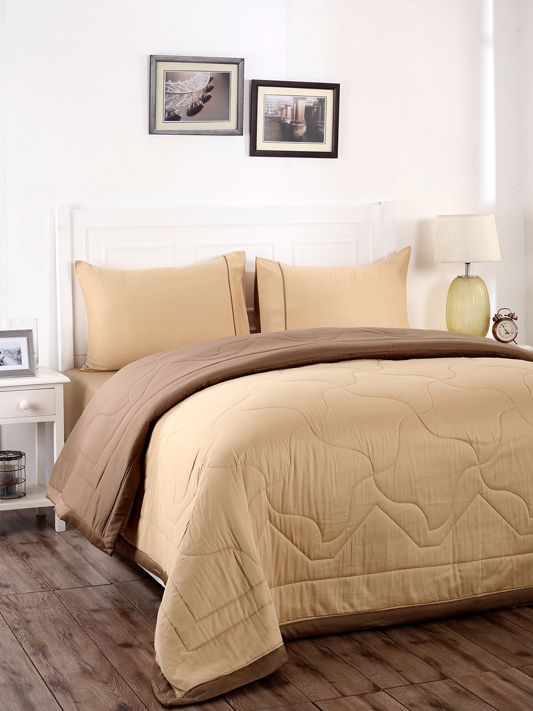 MASPAR Beige & Brown Solid AC Room 233 GSM Double Bed Quilt