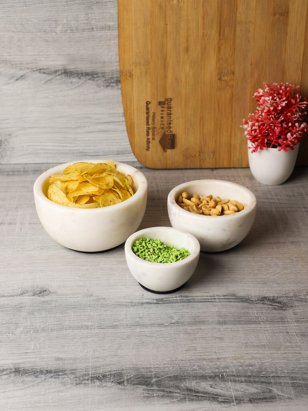 NikkisPride 3 Pieces White Marble Multipurpose Bowls