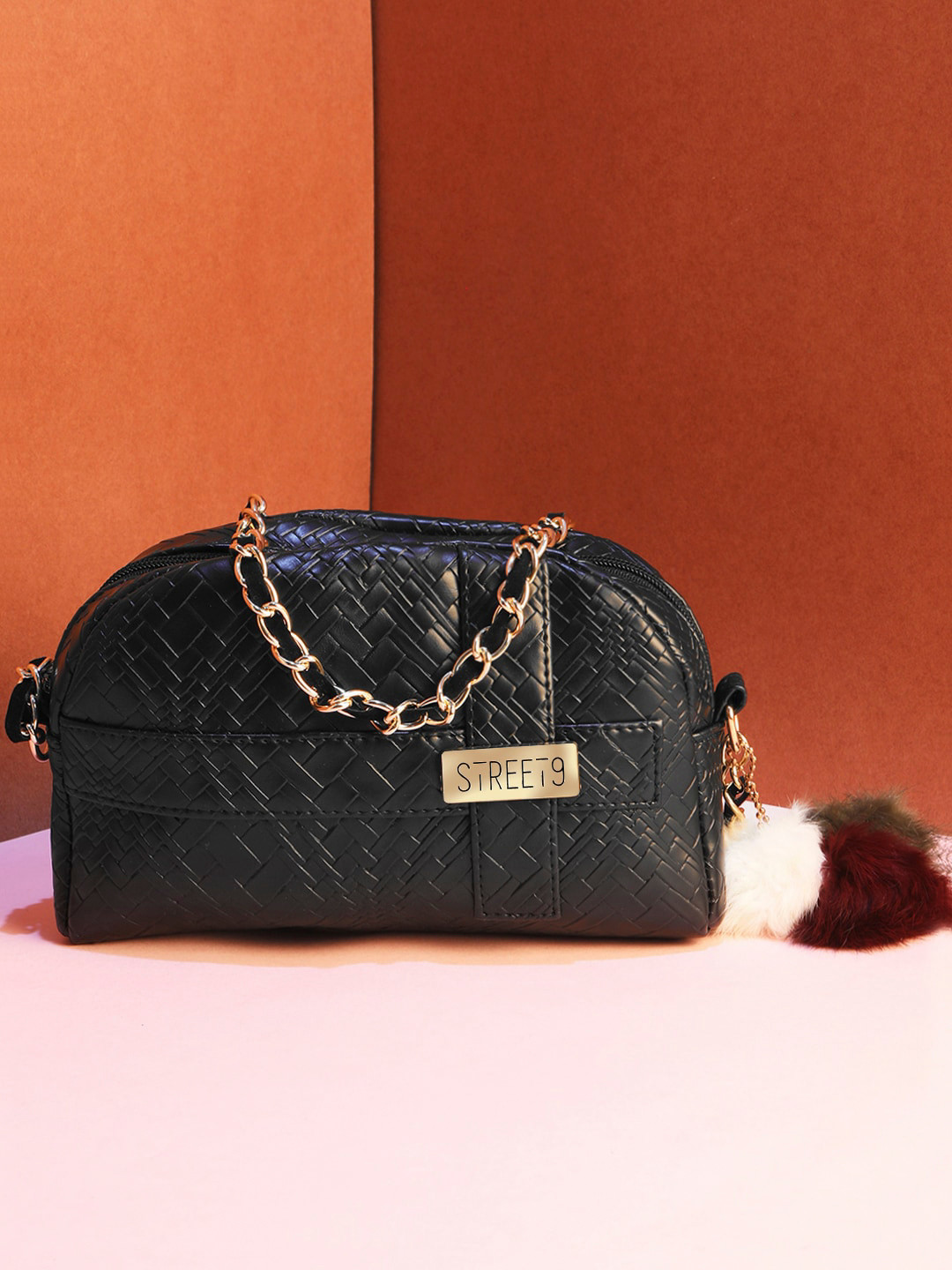 STREET 9 Black Textured Clutch