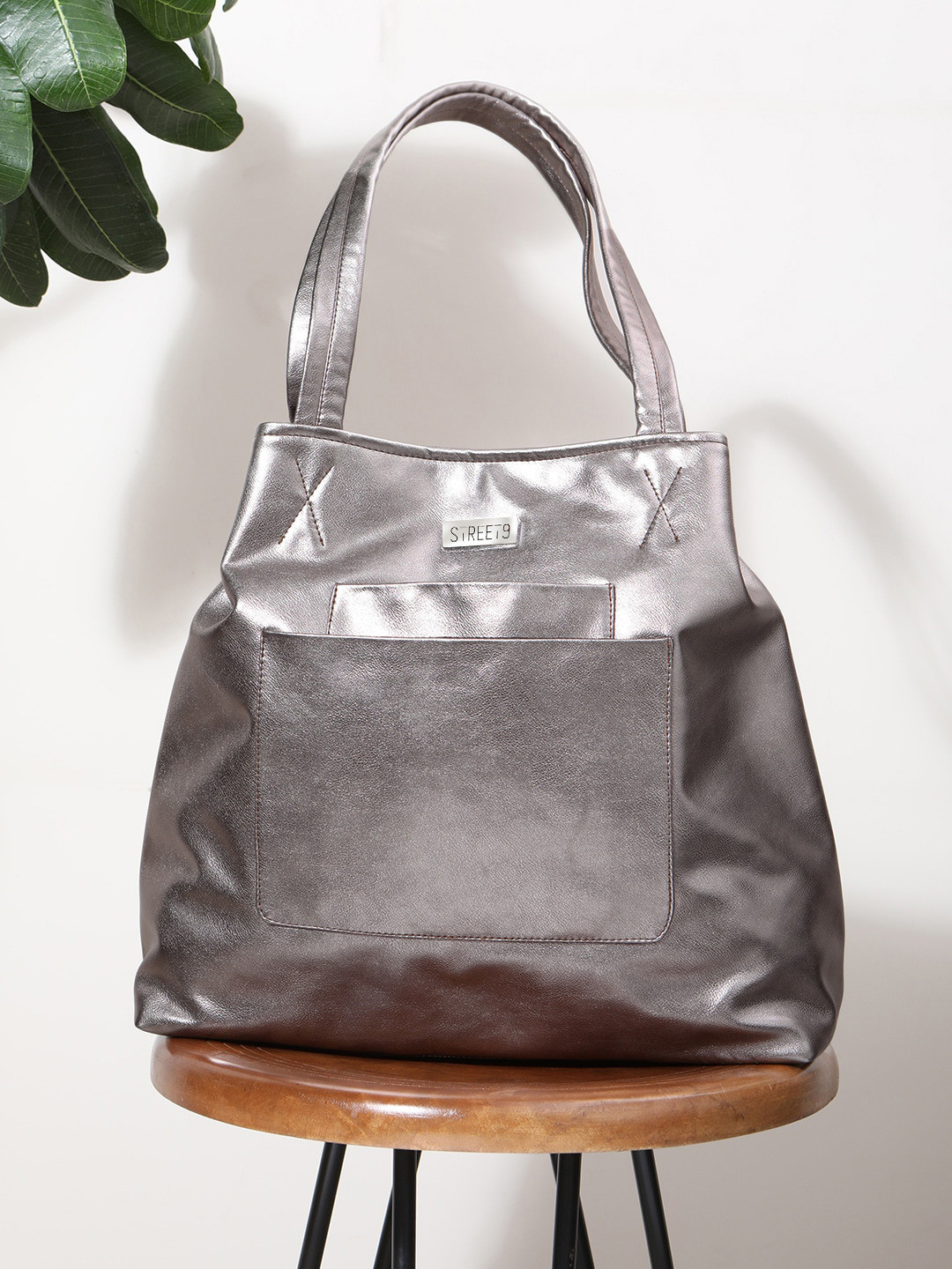 STREET 9 Gunmetal-Toned Solid Shoulder Bag