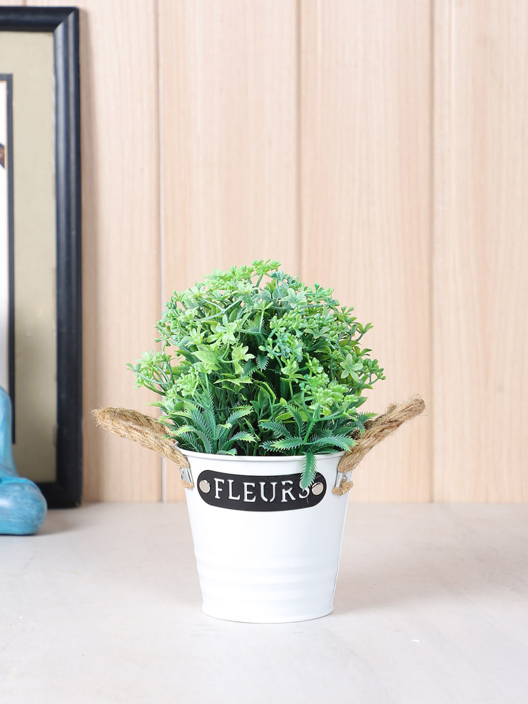 TAYHAA Green Artificial Plant With White Pot