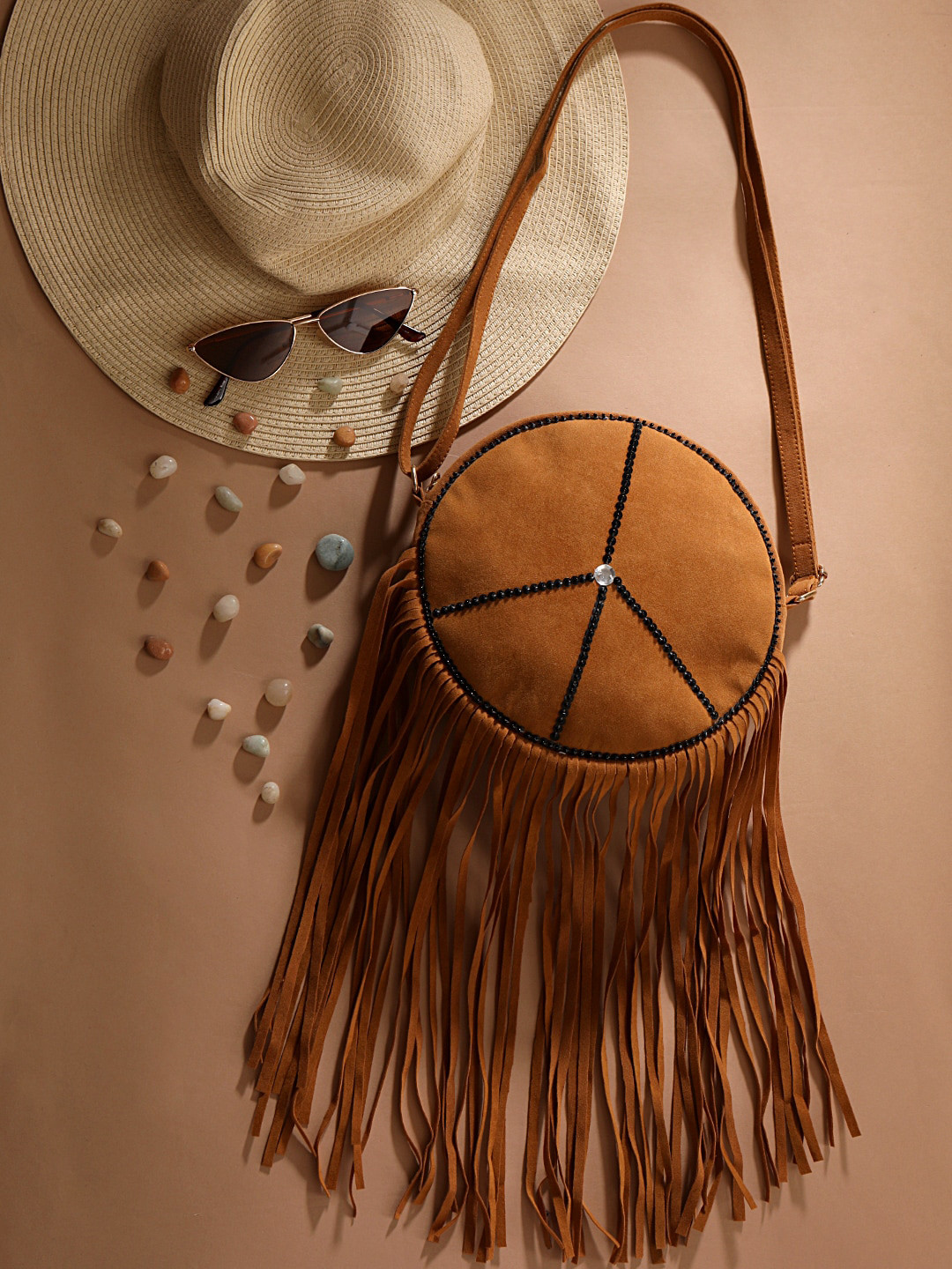 STREET 9 Camel Brown Solid Sling Bag