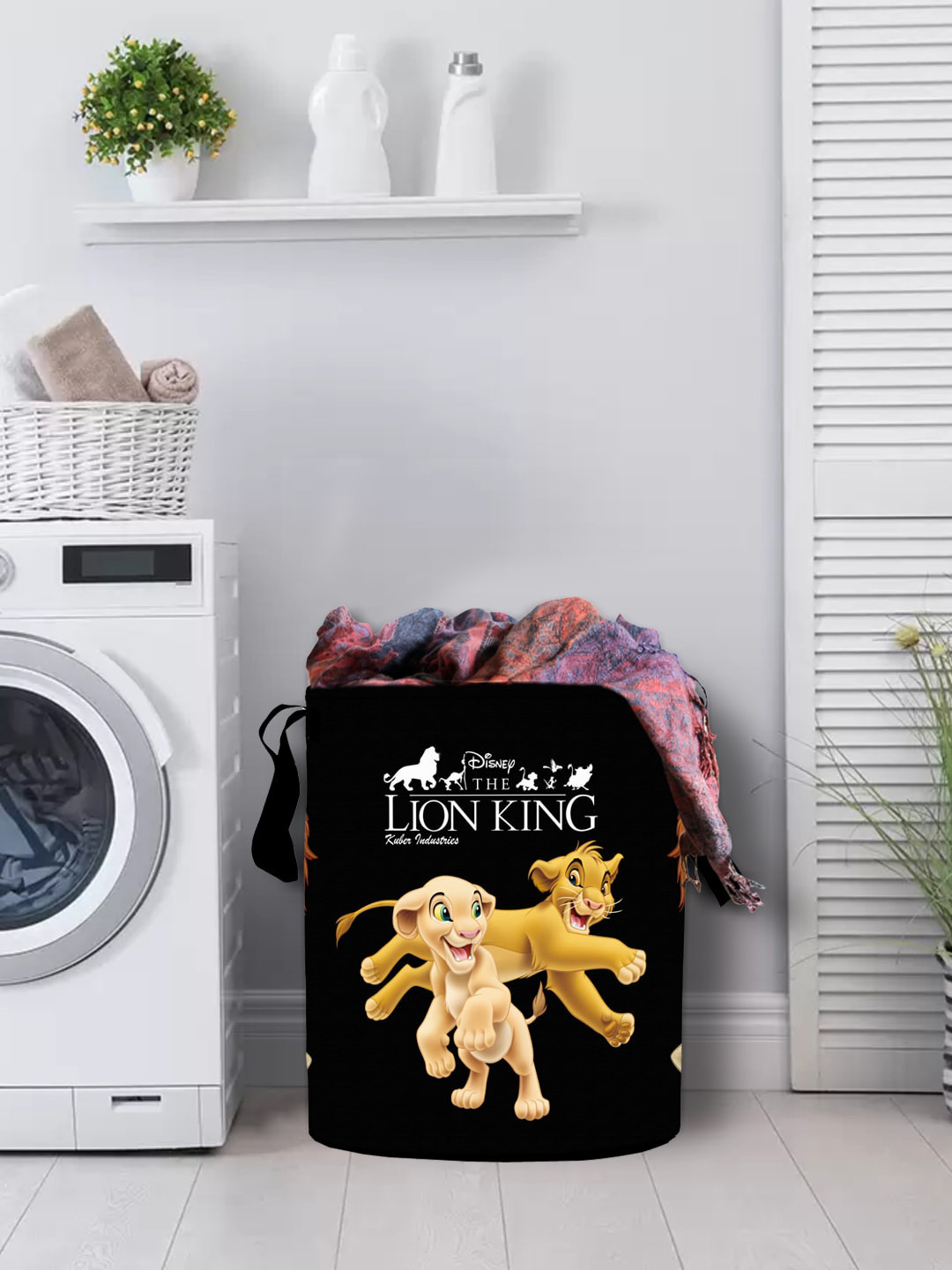 Kuber Industries Black & Yellow Disney Lion King Print Foldable  Laundry Basket