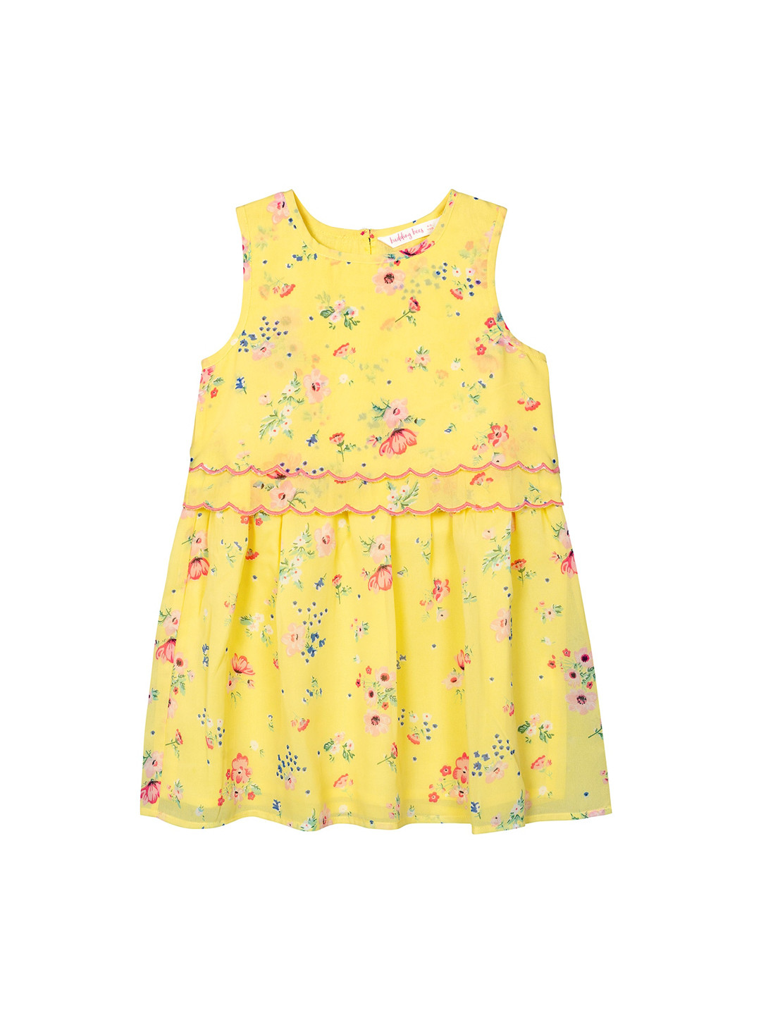 Budding Bees Girls Yellow & Pink Floral Printed A-Line Dress