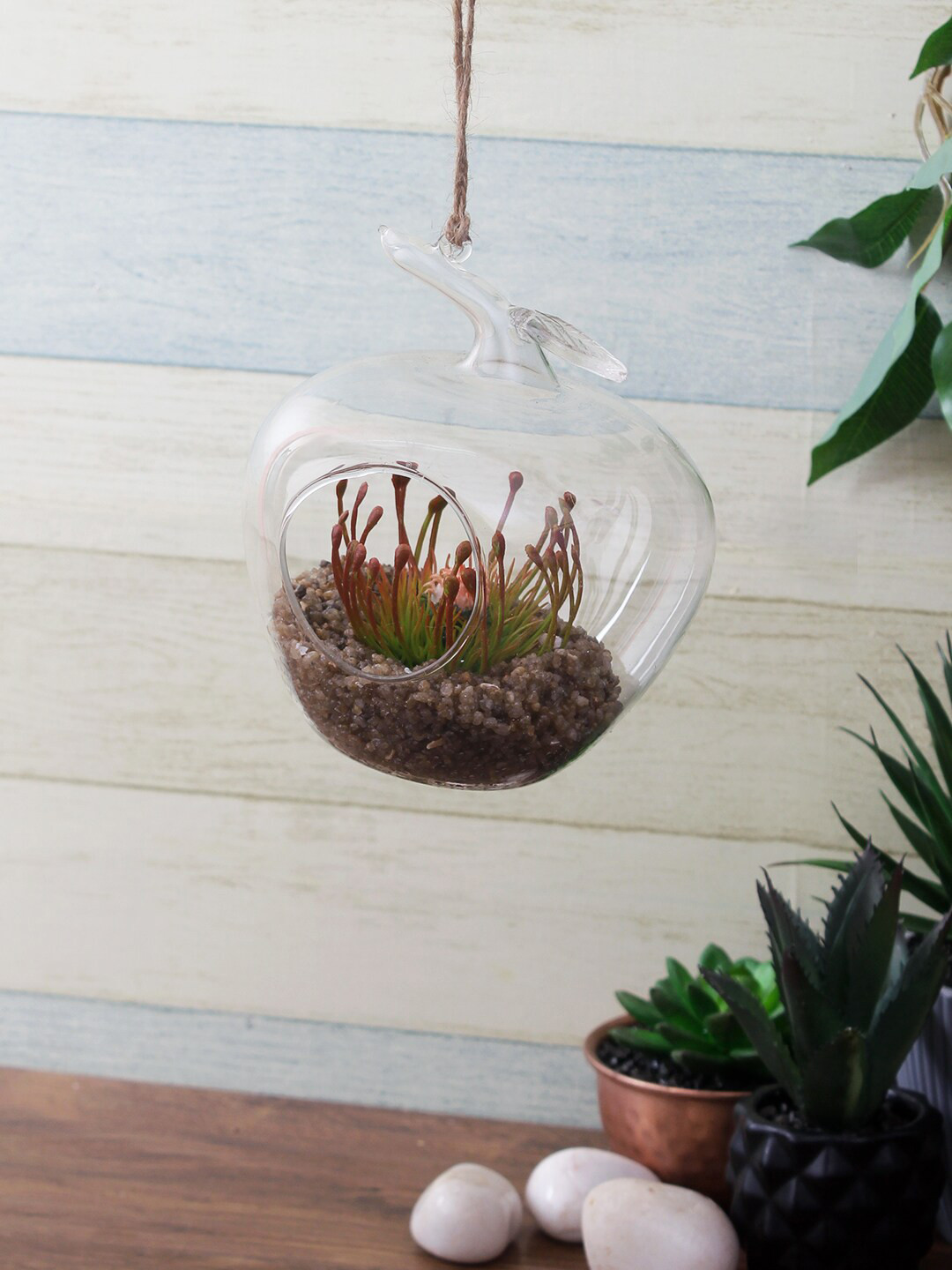 TAYHAA Red Artificial Plants With Glass Pot