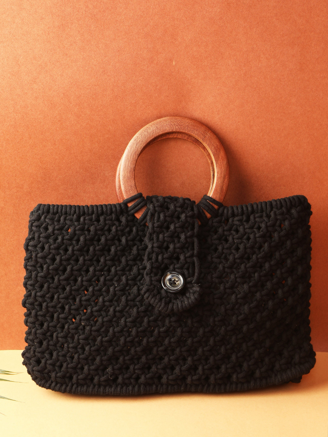 STREET 9 Black Self Design Tote Bag