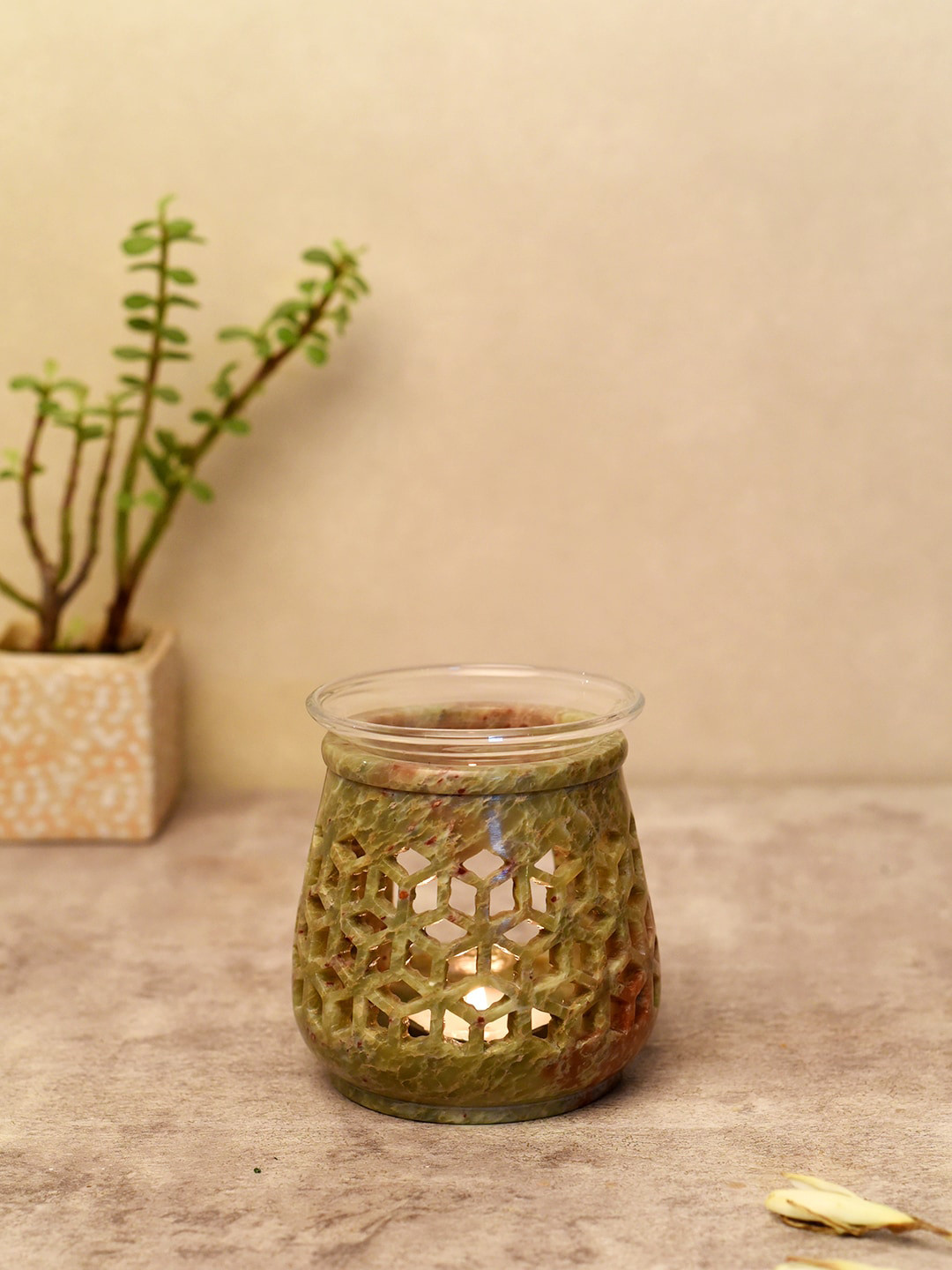 Unravel India Olive Green Handcrafted Aroma Diffuser in Soap Stone
