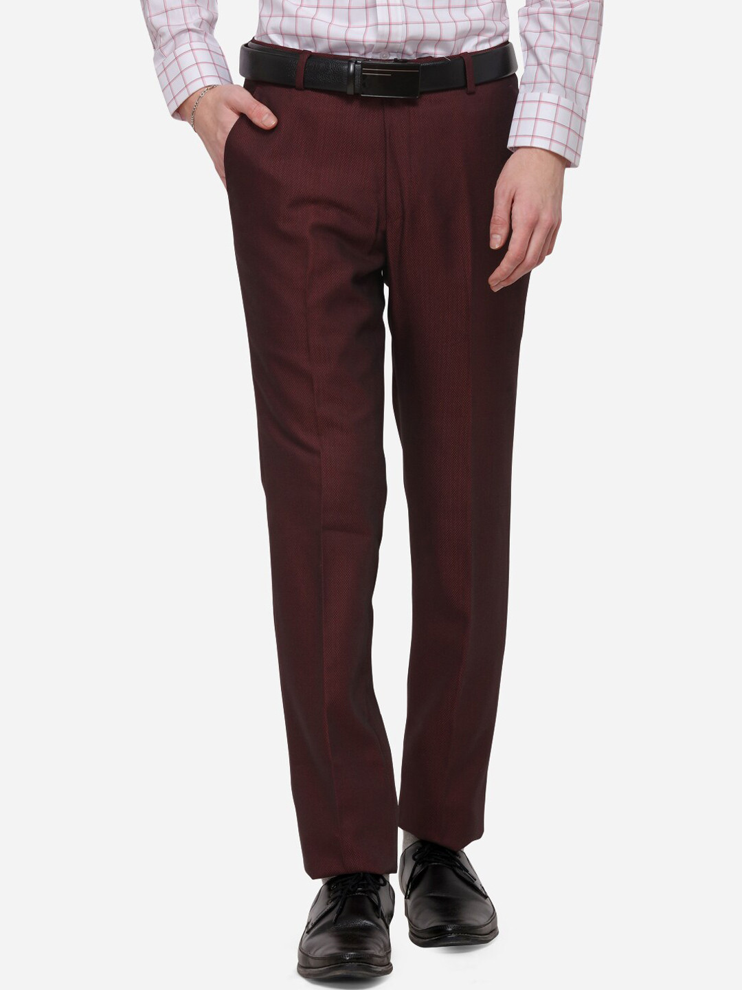 JB STUDIO Men Coffee Brown Slim Fit Solid Formal Trousers