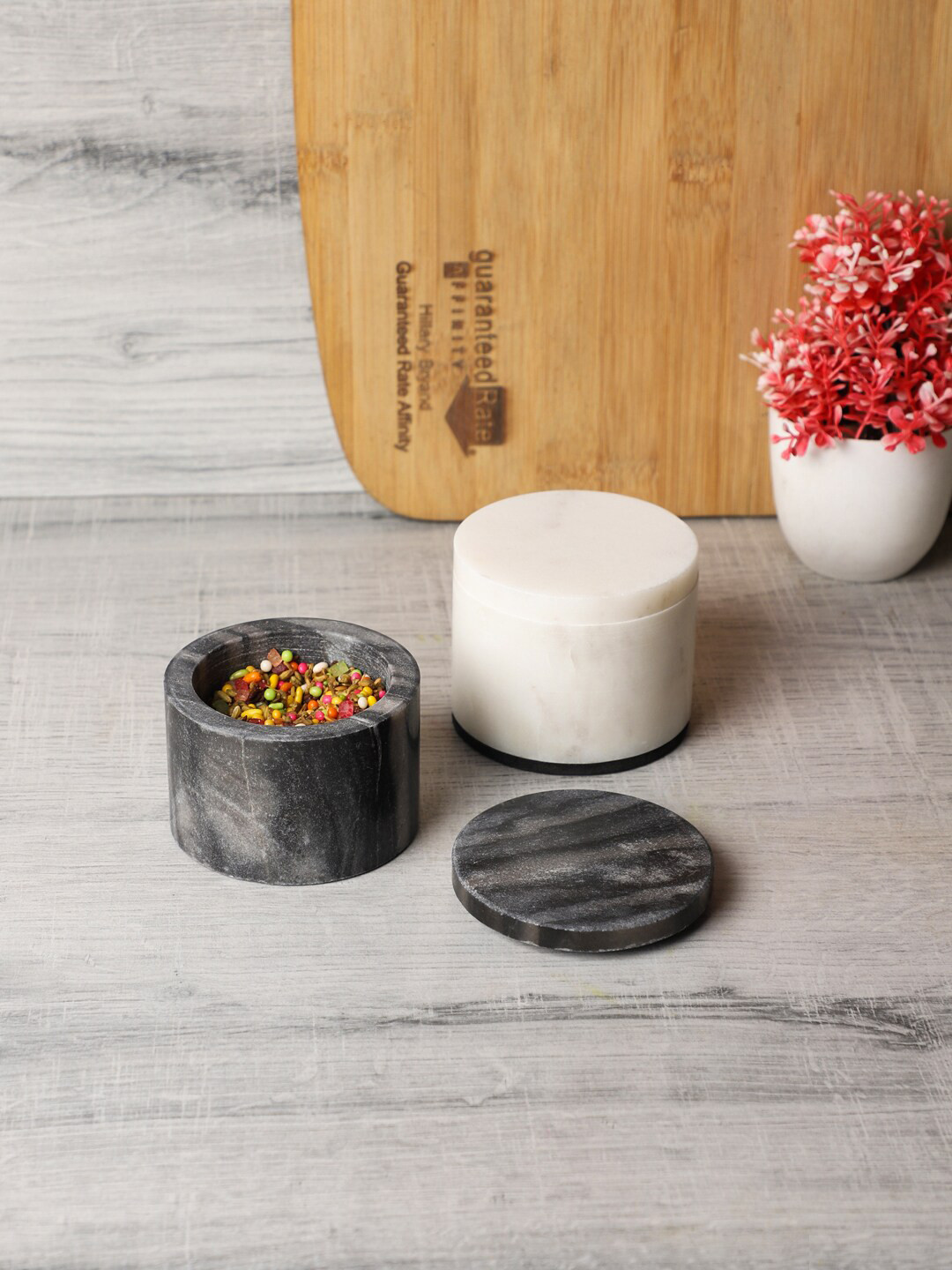 NikkisPride Set Of 2 Black & White Marble Salt Pepper Cellars