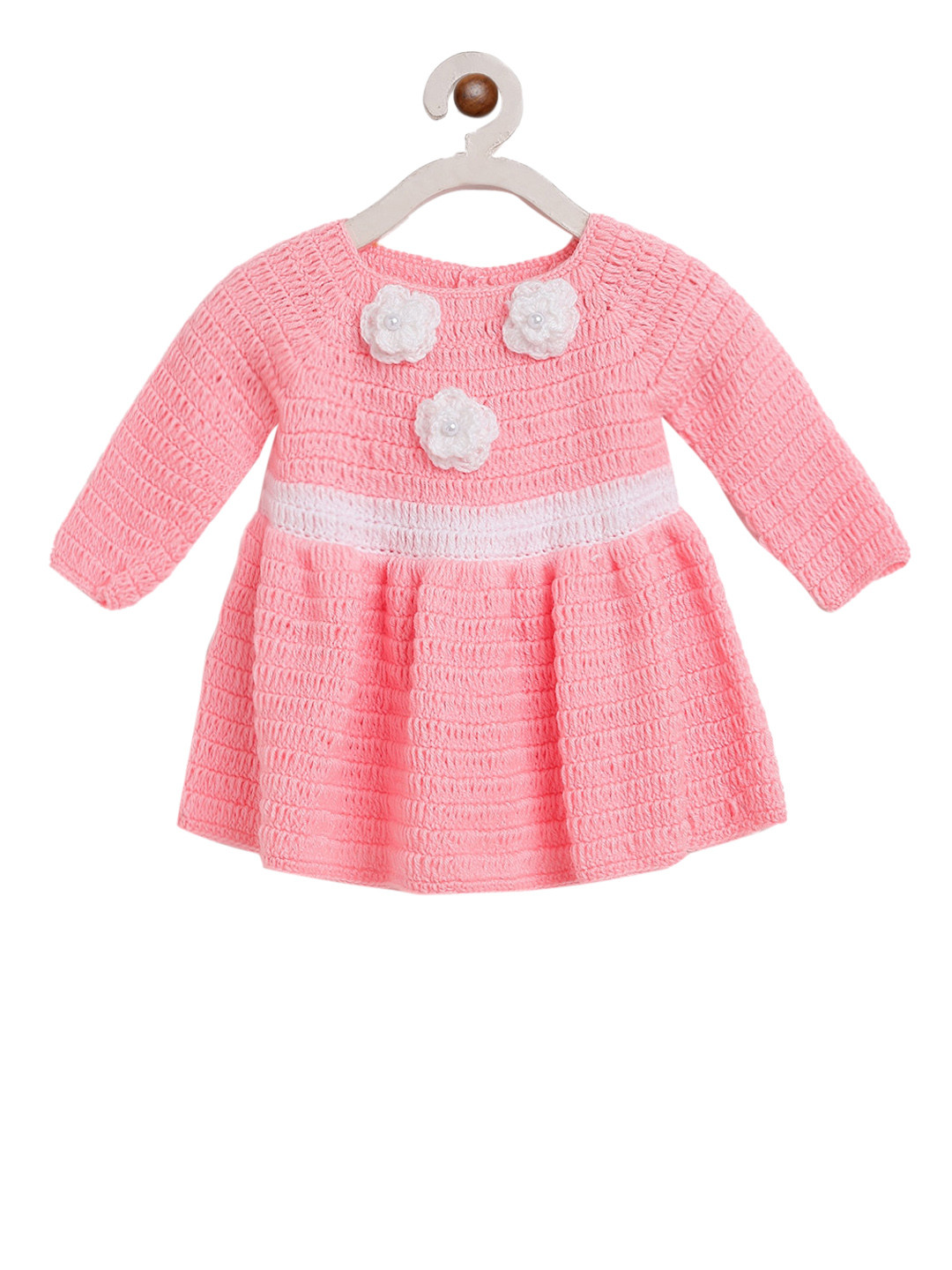 CHUTPUT Girls Pink Hand knitted Crochet Sweater Dress