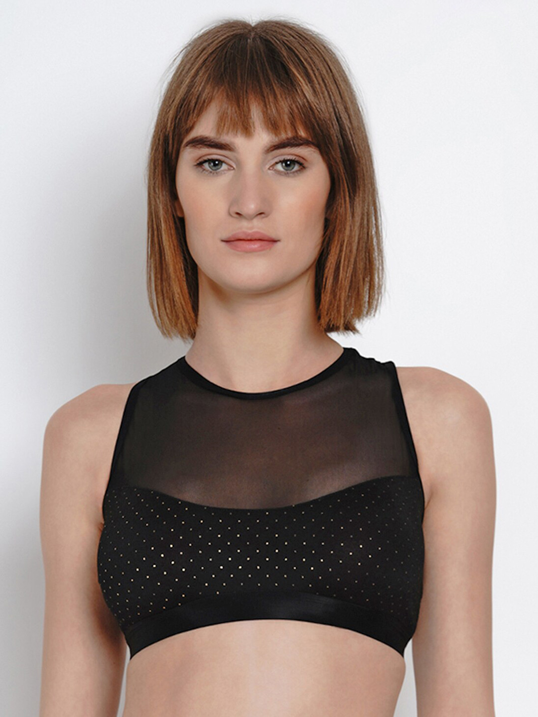 Aoba Black & Gold-Toned Self Design Non-Wired Non Padded Bralette Bra AIB-22