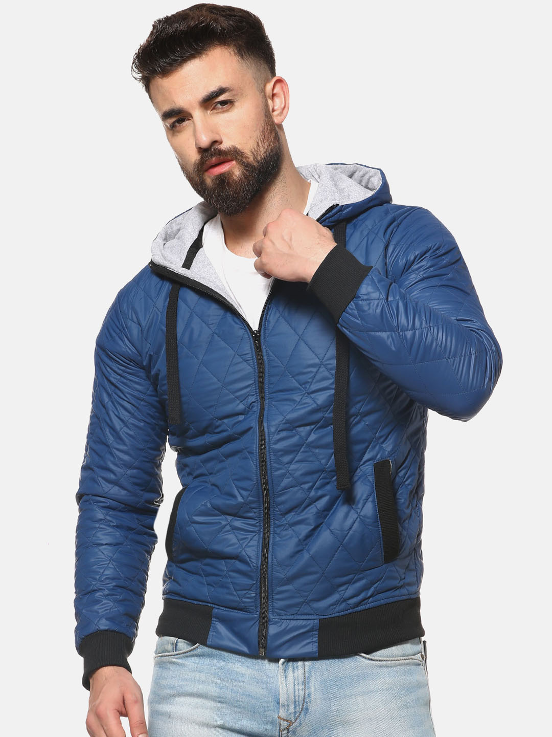 CAHOOT Men Blue Solid Windcheater Padded Jacket