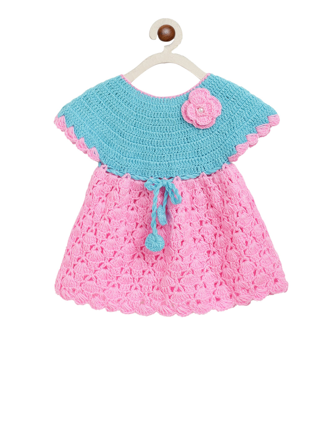 CHUTPUT Girls Pink & Blue Self Design Jumper Dress