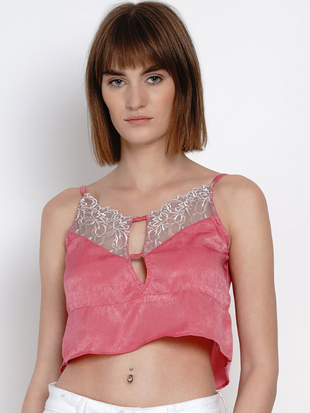 Aoba Women Pink Self Design Tank Top