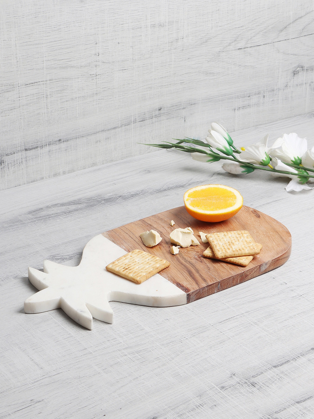 NikkisPride White & Brown Handmade Marble & Wooden Pineapple Serving Platter
