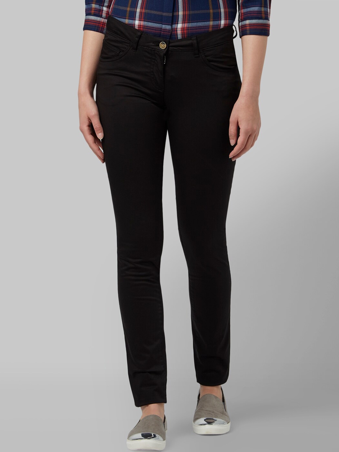 Park Avenue Woman Women Black Tapered Fit Solid Regular Trousers