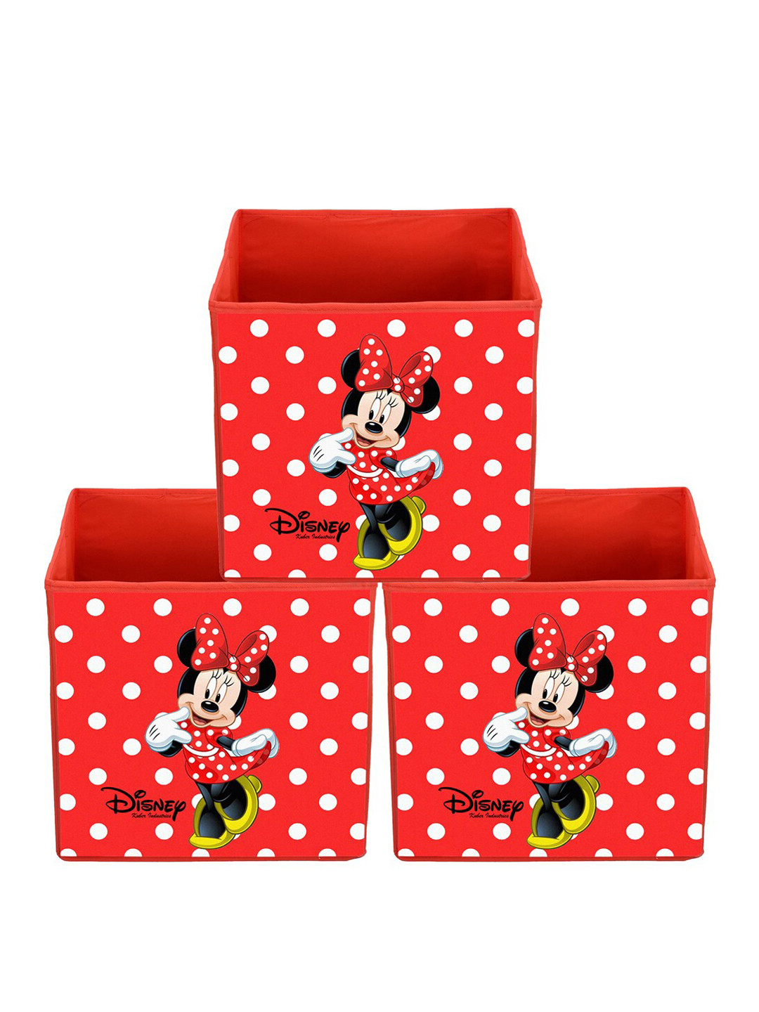 Kuber Industries Set Of 3 Red & White Disney Minnie Printed Non-Woven Fabric Foldable Cloth Storage Organiser