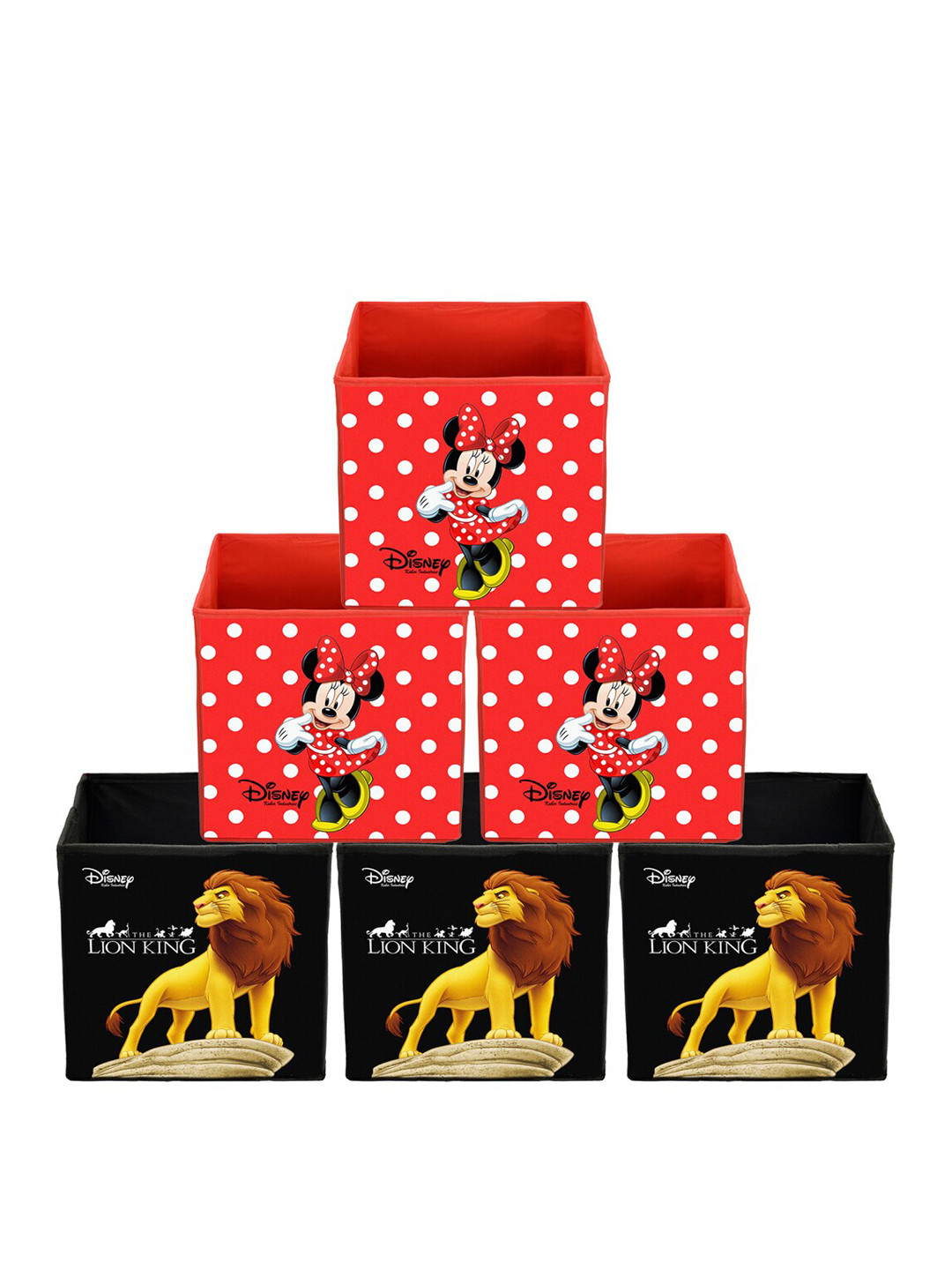 Kuber Industries Set Of 6 Disney Minnie & Lion King Printed Non-Woven Foldable Sustainable Storage Boxes