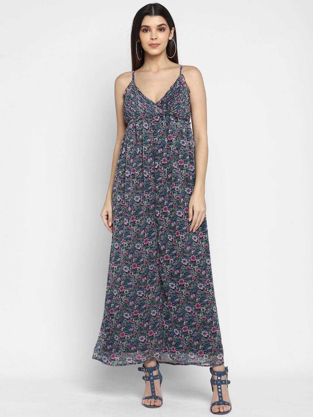 Aditi Wasan Blue & Green Floral Empire Maxi Dress