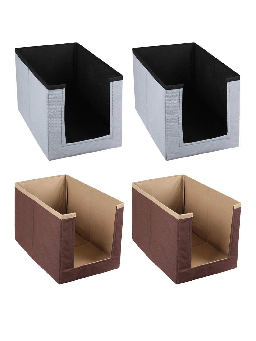 Kuber Industries Set of 4 Grey & Brown Solid Sustainable Shirt Stackers