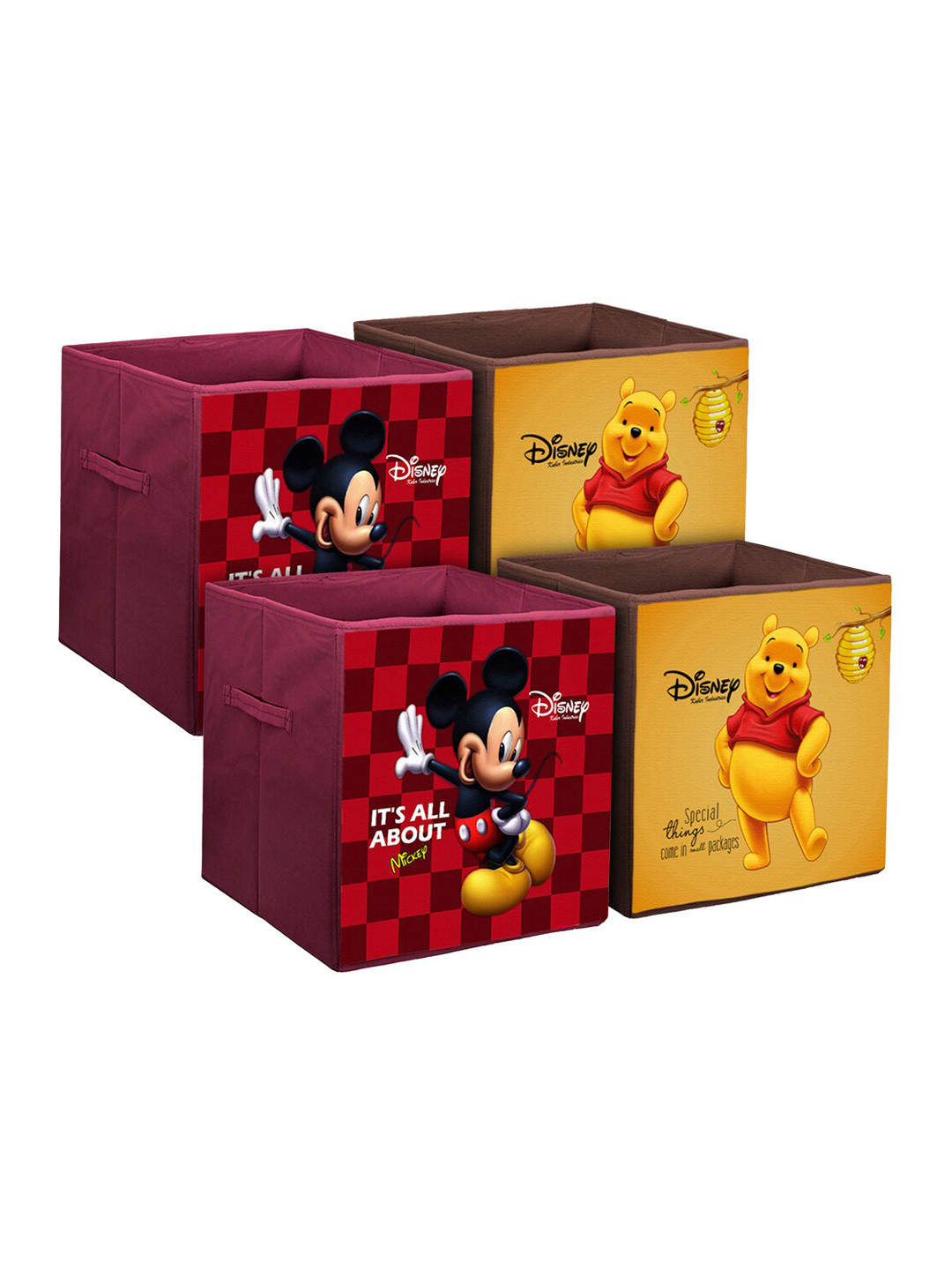 Kuber Industries Set Of 4 Disney Printed Foldable Multi-Utility Storage Cubes With Handle