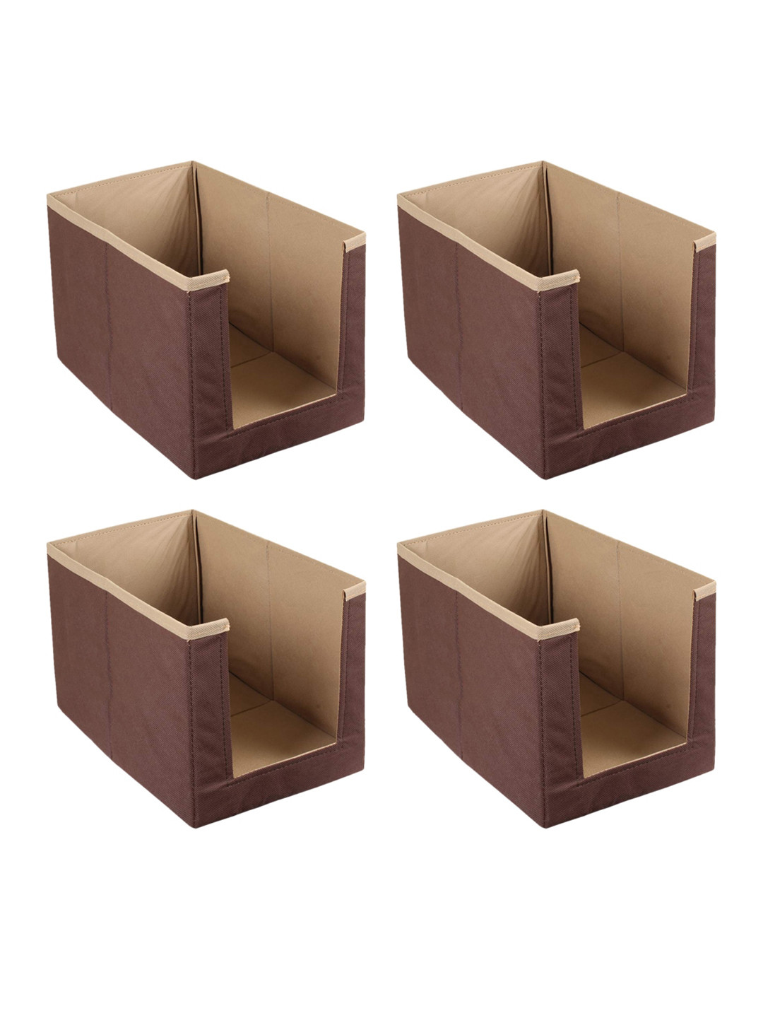 Kuber Industries Set Of 4 Brown & Beige Solid Non-Woven Wardrobe Organizer