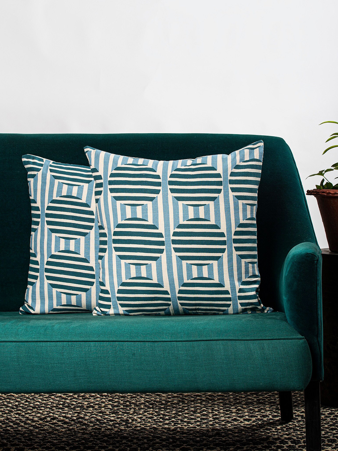 Contrast Living Kulesh Geometric Cotton 2 Pcs Square Cushion Covers - 19.7 x 19.7 In