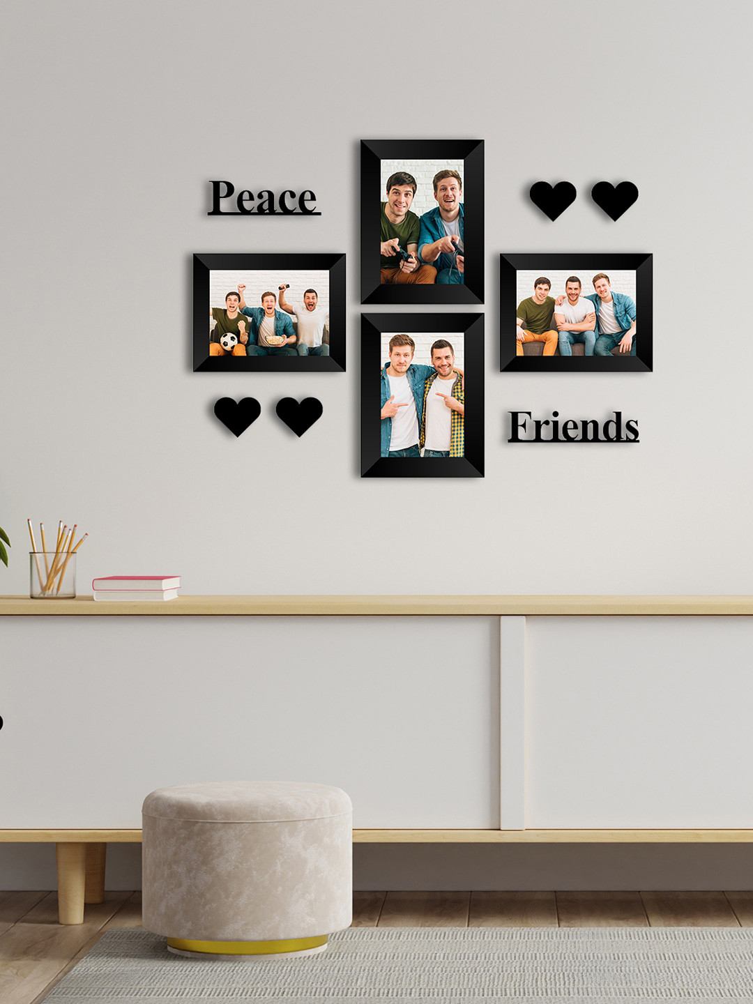 eCraftIndia Set Of 4 Black Solid Memory Wall Collage Photo Frames