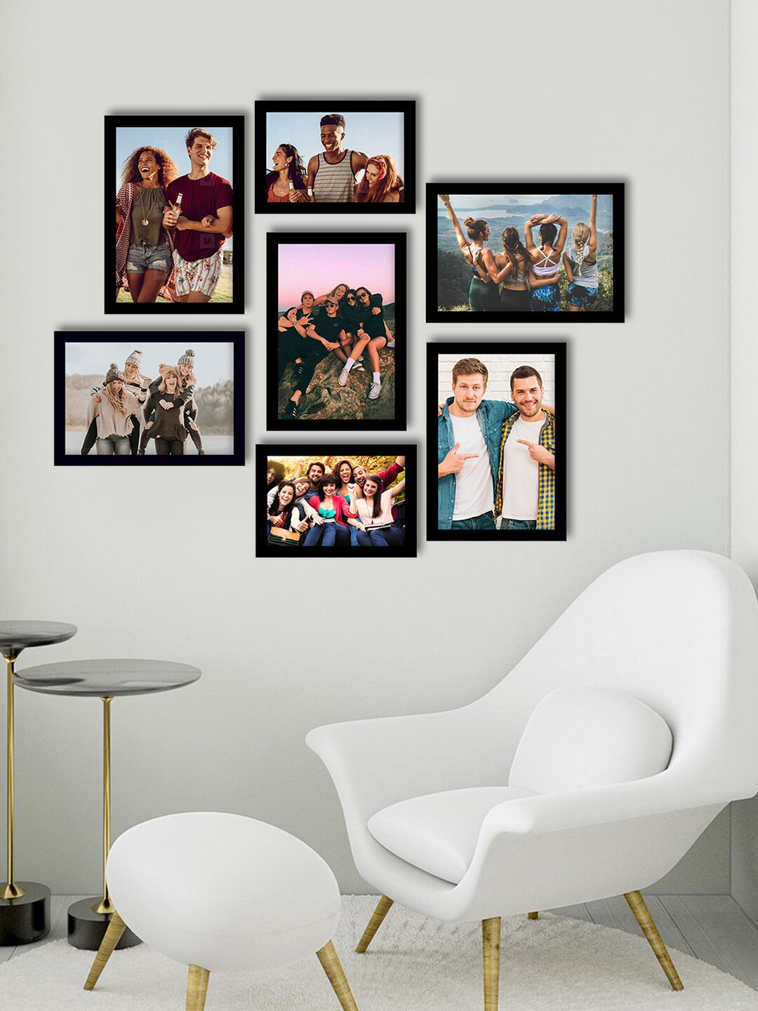 eCraftIndia Set Of 9 Black Solid Memory Wall Collage Photo Frames