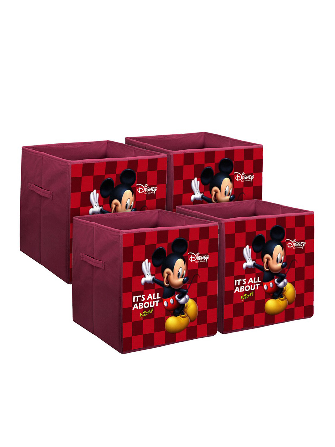 Kuber Industries Set Of 4 Maroon & Black Disney Mickey Mouse Printed Non-Woven Foldable Sustainable Storage Boxes