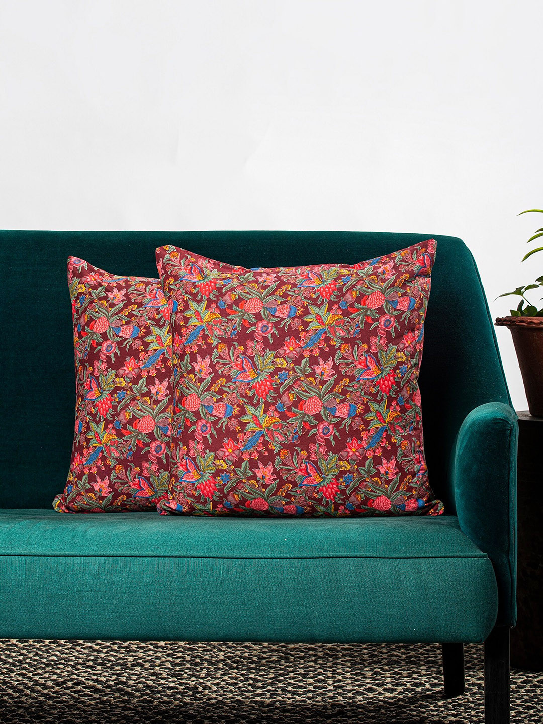 Contrast Living Rajen Floral Cotton 2 Pcs Square Cushion Covers - 19.7 x 19.7 In