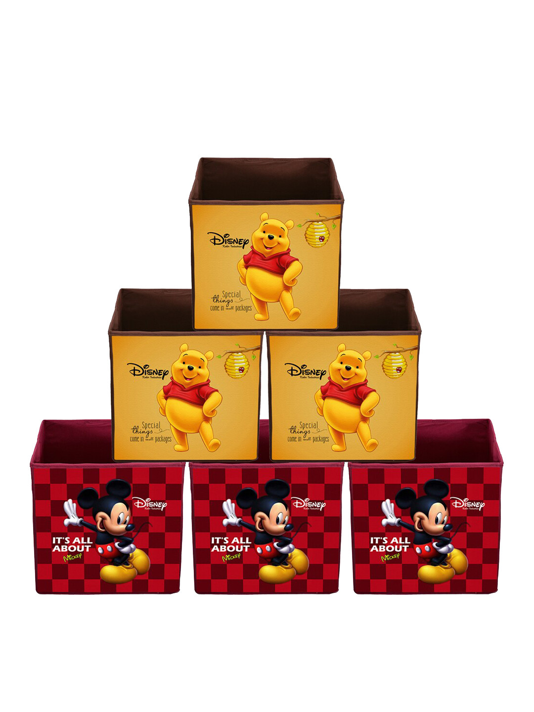 Kuber Industries Set Of 6 Maroon & Yellow Printed Multi-Utility Foldable Sustainable Storage Boxes