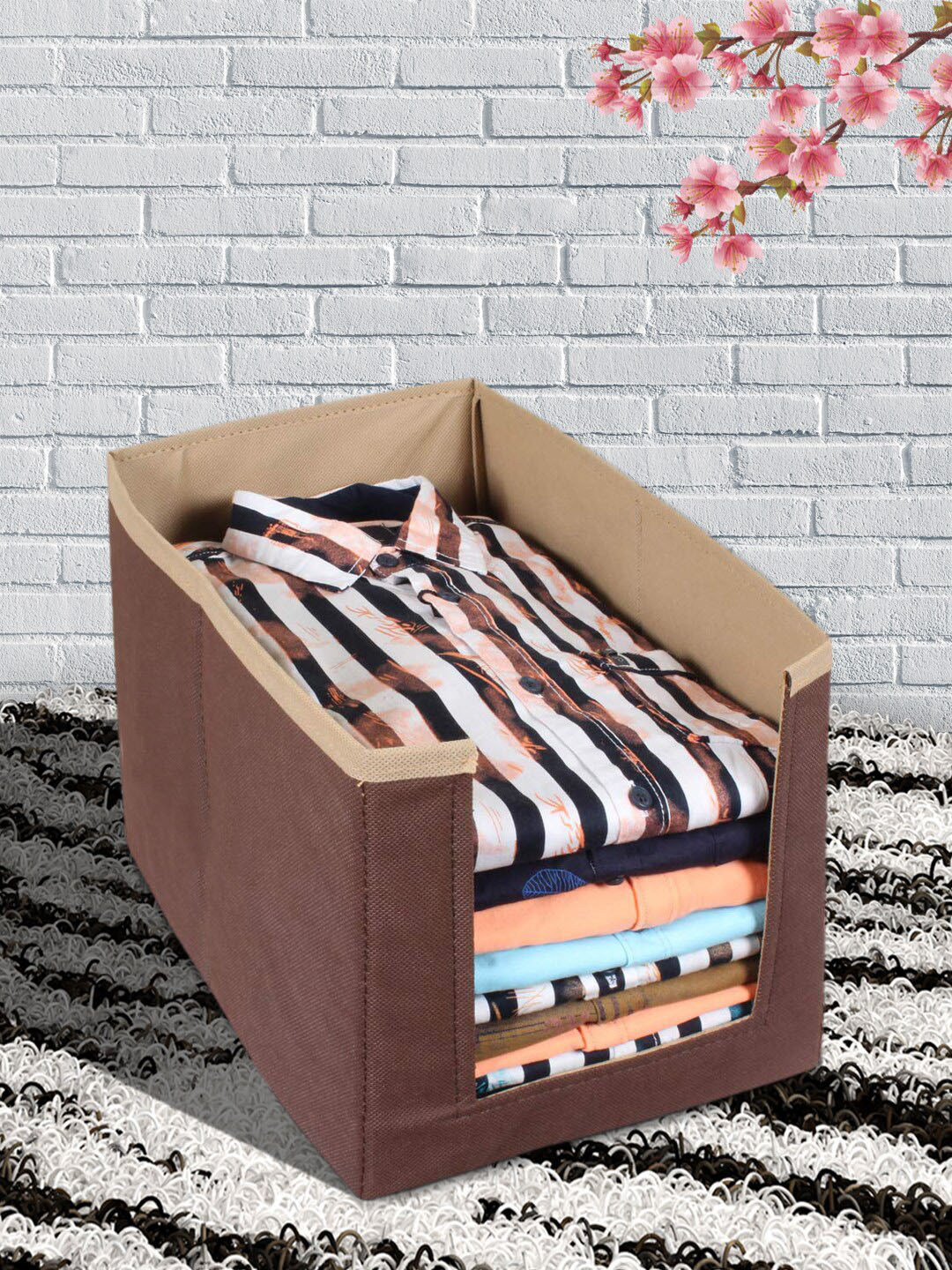 Kuber Industries Brown & Beige Non-Woven Wardrobe Organizer