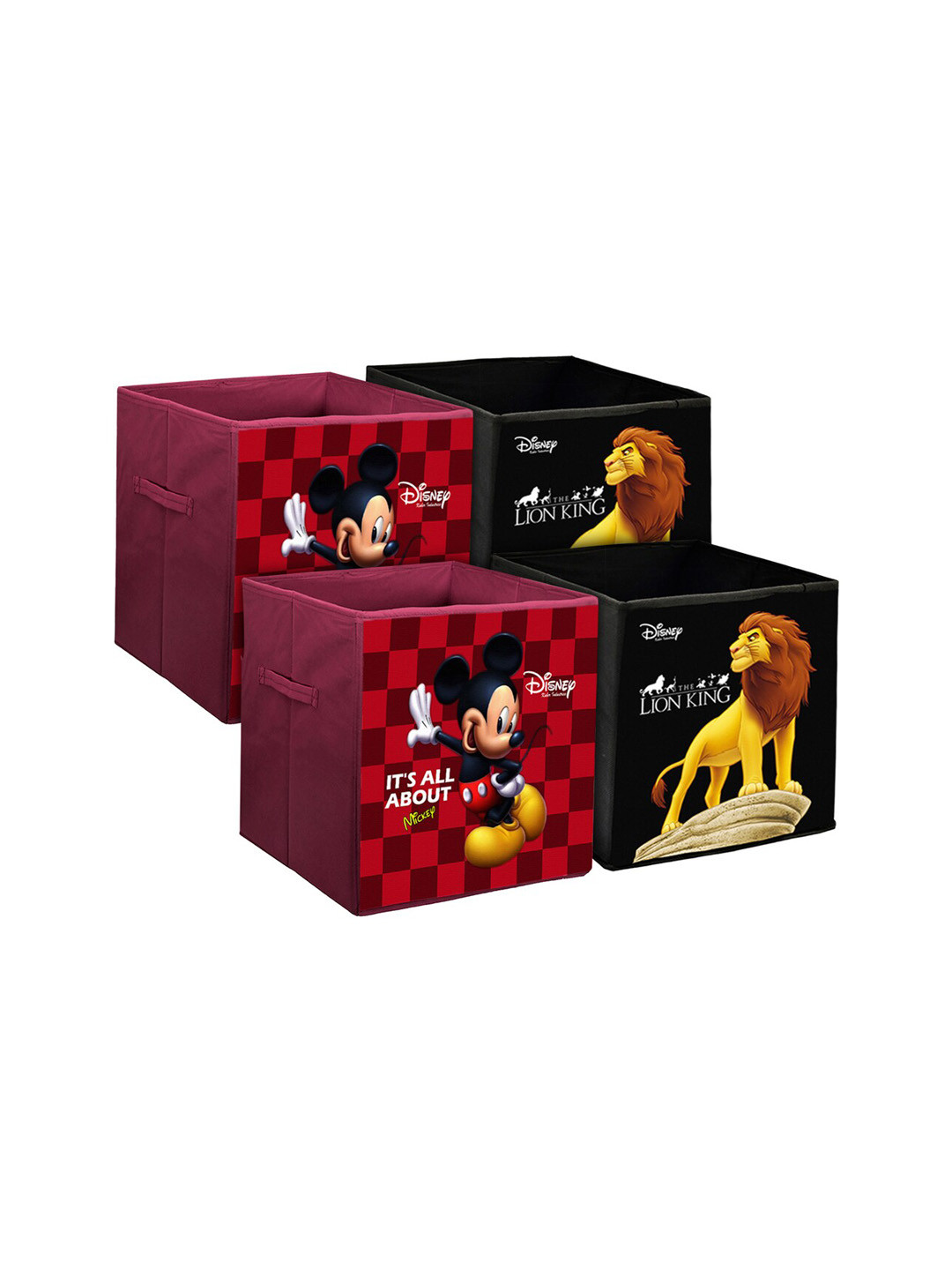 Kuber Industries Set Of 4 Disney Mickey & Lion King Printed Non-Woven Foldable Sustainable Storage Boxes