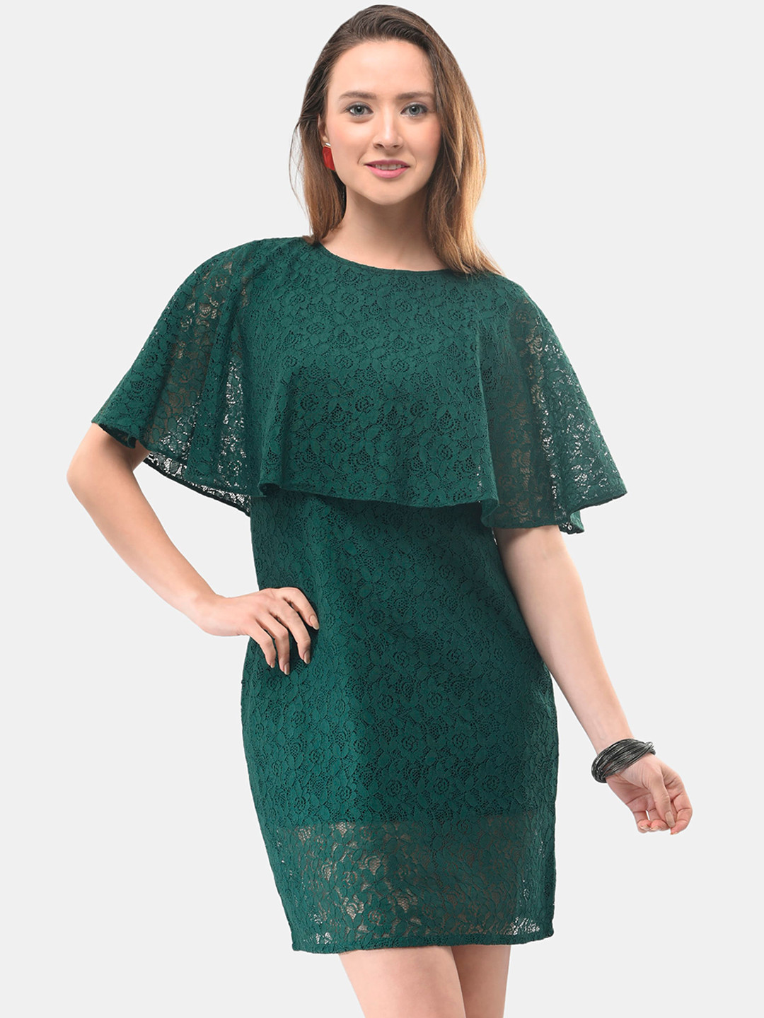 V&M Women Green Lace Sheath Dress