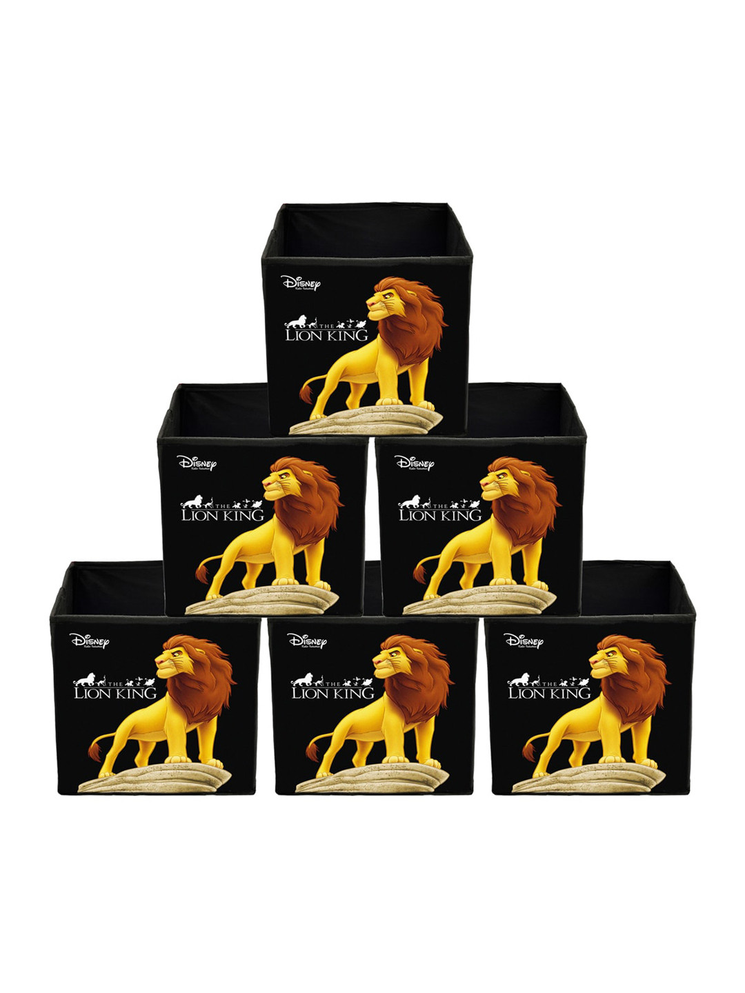 Kuber Industries Set Of 6 Black Disney Lion King Print Foldable Large Cube Storage Boxes