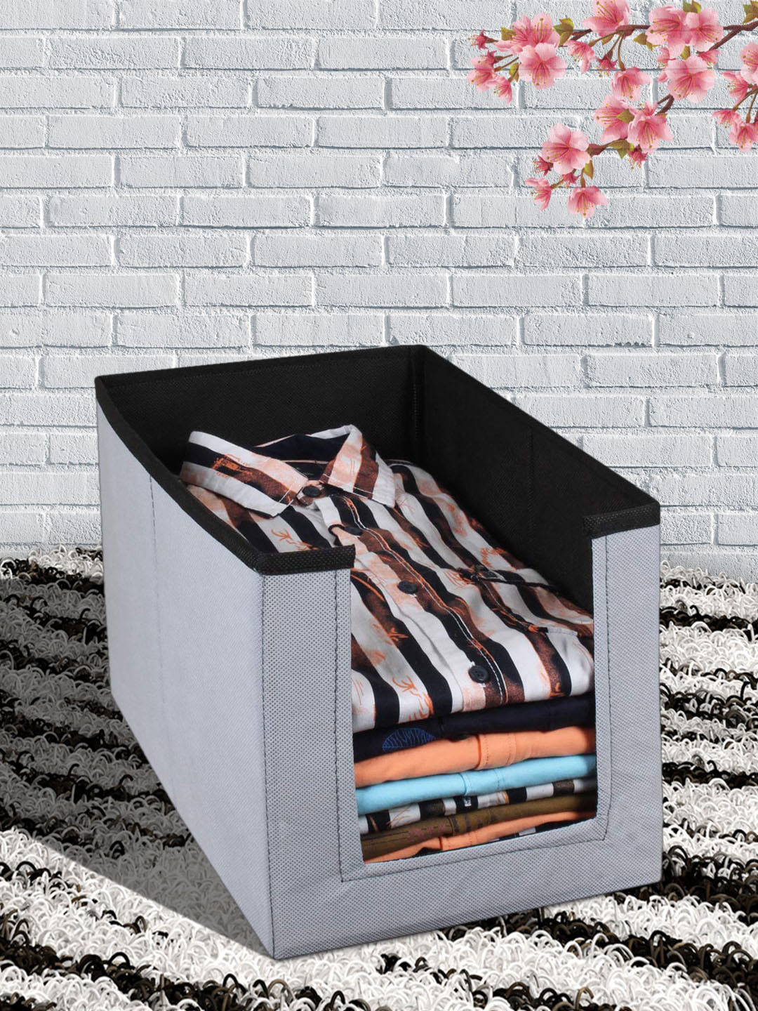 Kuber Industries Grey & Black Solid Non-Woven Sustainable Wardrobe Organizer