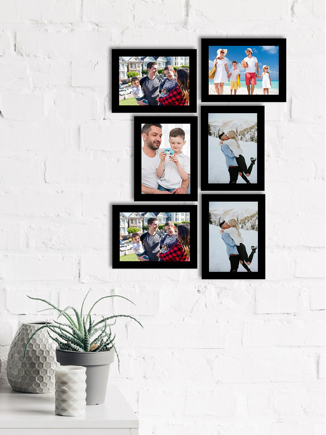 eCraftIndia Black Set Of 6 Black Solid Memory Wall Collage Photo Frames